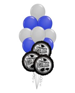 Grad School Colors Dark Blue and Silver Balloon Bouquet 15 Pack – Viva Party