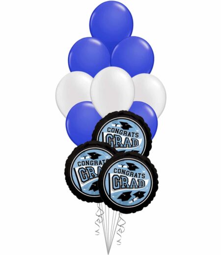 Grad School Colors Dark Blue and White Balloon Bouquet 15 Pack – Viva Party