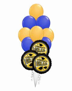 Grad School Colors Dark Blue and Gold Balloon Bouquet 15 Pack – Viva Party