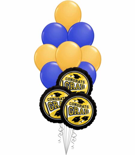 Grad School Colors Dark Blue and Gold Balloon Bouquet 15 Pack – Viva Party