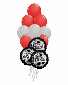Grad School Colors Red and Silver Balloon Bouquet 15 Pack – Viva Party