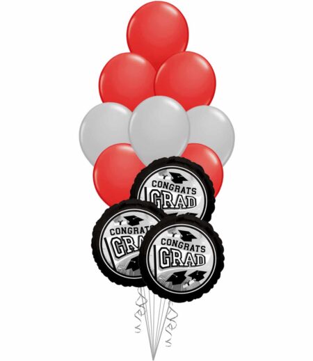 Grad School Colors Red and Silver Balloon Bouquet 15 Pack – Viva Party