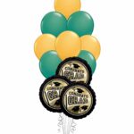Grad School Colors Green and Gold Balloon Bouquet 15 Pack – Viva Party