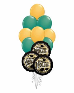 Grad School Colors Green and Gold Balloon Bouquet 15 Pack – Viva Party