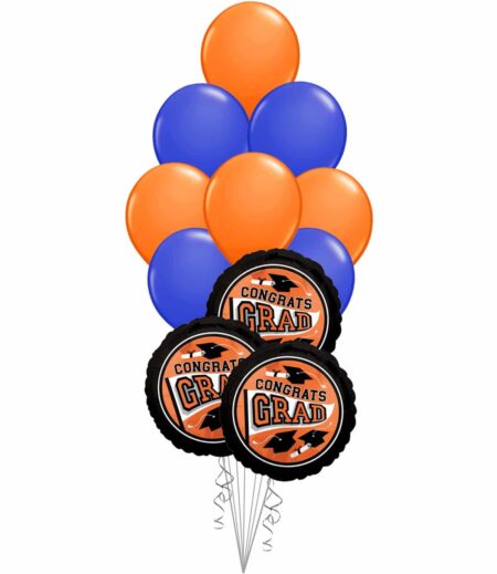 Grad School Colors Orange and Dark Blue Balloon Bouquet 15 Pack – Viva Party