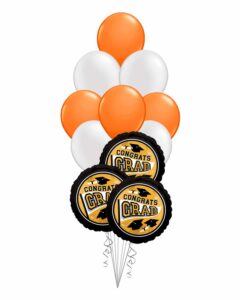 Grad School Colors Orange and White Balloon Bouquet 15 Pack – Viva Party
