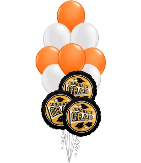Grad School Colors Orange and White Balloon Bouquet 15 Pack – Viva Party