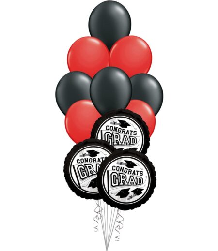 Grad School Colors Red and Black Balloon Bouquet 15 Pack – Viva Party