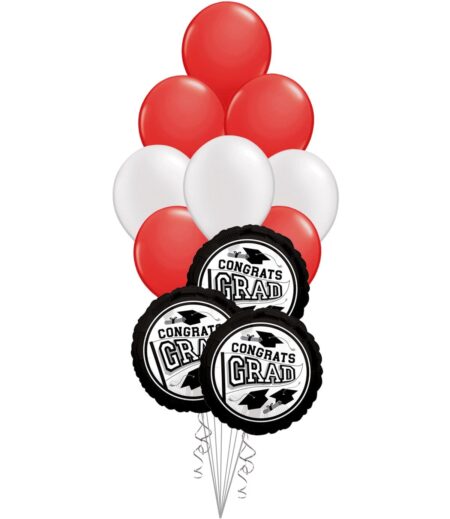 Grad School Colors Red and White Balloon Bouquet 15 Pack – Viva Party