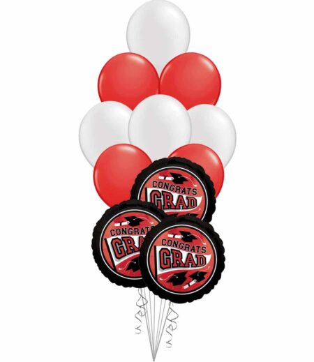 Grad School Colors Red and White Balloon Bouquet 15 Pack – Viva Party