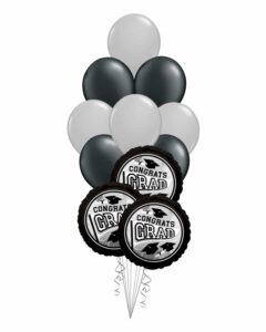 Grad School Colors Black and Silver Balloon Bouquet 15 Pack – Viva Party