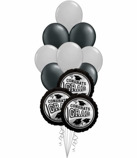 Grad School Colors Black and Silver Balloon Bouquet 15 Pack – Viva Party