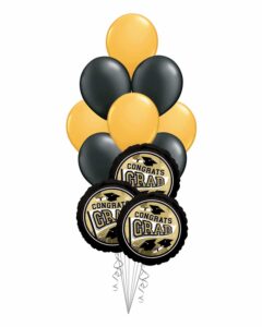Grad School Colors Black and Gold Balloon Bouquet 15 Pack – Viva Party
