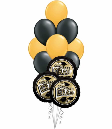 Grad School Colors Black and Gold Balloon Bouquet 15 Pack – Viva Party