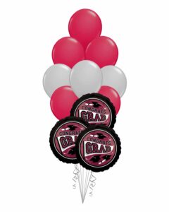 Grad School Colors Red and Silver Balloon Bouquet 15 Pack – Viva Party