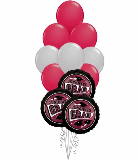 Grad School Colors Red and Silver Balloon Bouquet 15 Pack – Viva Party