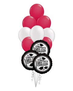Grad School Colors Red and White Balloon Bouquet 15 Pack – Viva Party