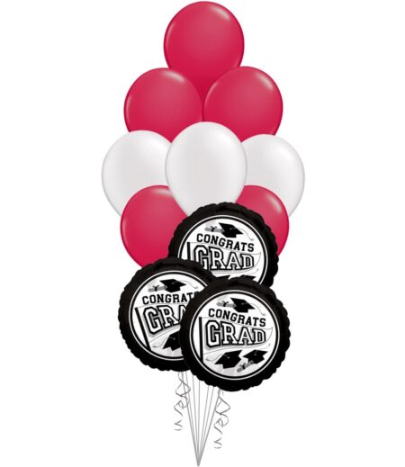 Grad School Colors Red and White Balloon Bouquet 15 Pack – Viva Party