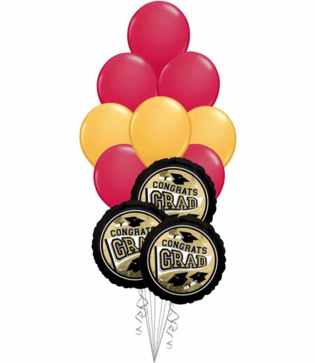 Grad School Colors Red and Goldenrod Balloon Bouquet 15 Pack – Viva Party