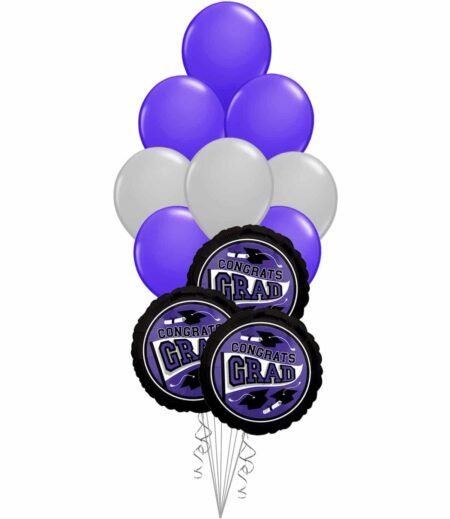 Grad School Colors Purple and Silver Balloon Bouquet 15 Pack – Viva Party