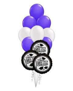 Grad School Colors Purple and White Balloon Bouquet 15 Pack – Viva Party