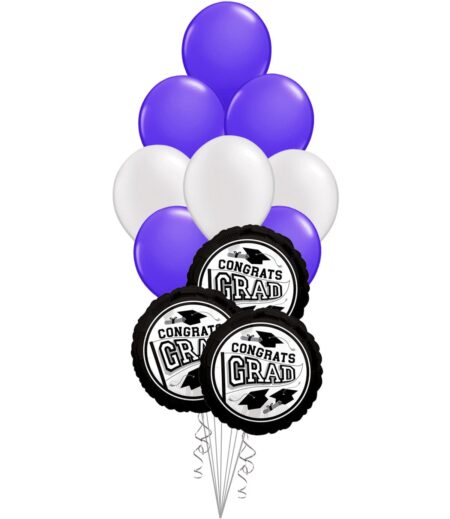 Grad School Colors Purple and White Balloon Bouquet 15 Pack – Viva Party