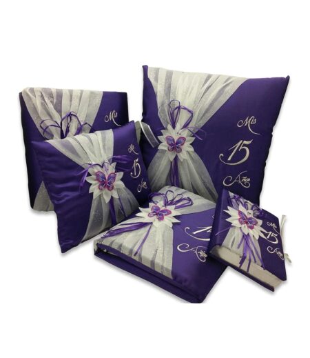 5 pc Purple and Silver Quinceanera Pillow Set - Elegant Mis 15 Anos Celebration Essentials – Viva Party