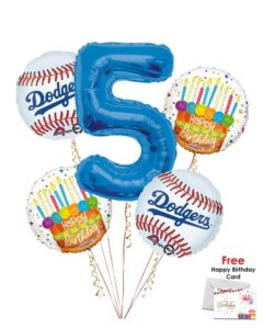 Los Angelese Dodgers Happy Birthday Balloon Bouquet (5 Balloons)