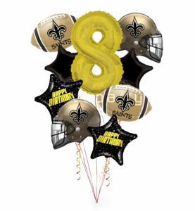 New Orleans Saints Happy Birthday Balloon Bouquet (9 Balloons)
