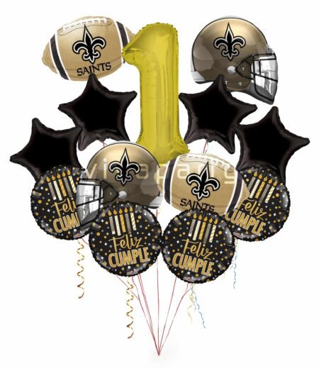 New Orleans Saints Feliz Cumple Balloon Bouquet (13 Balloons) – Viva Party