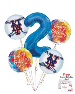 New York Mets Happy Birthday Balloon Bouquet (5 Balloons)