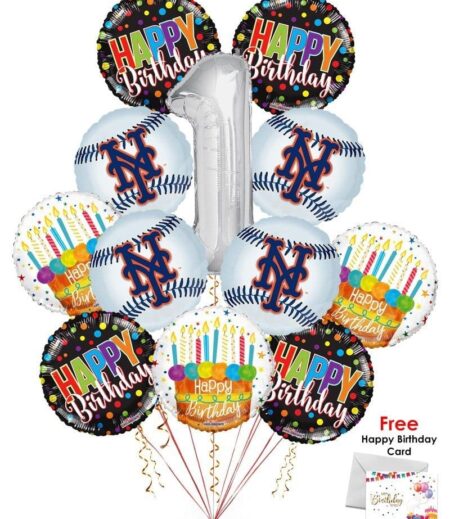 New York Mets Happy Birthday Balloon Bouquet (12 Balloons) – Viva Party