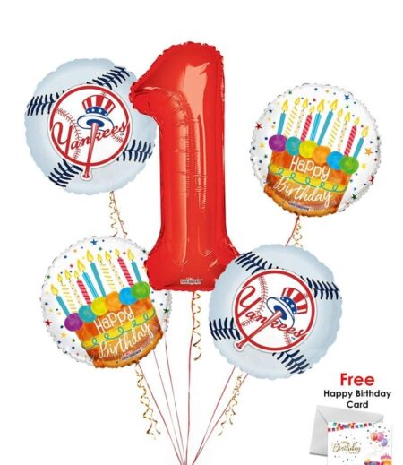 New York Yankees Happy Birthday Balloon Bouquet (5 Balloons) – Viva Party