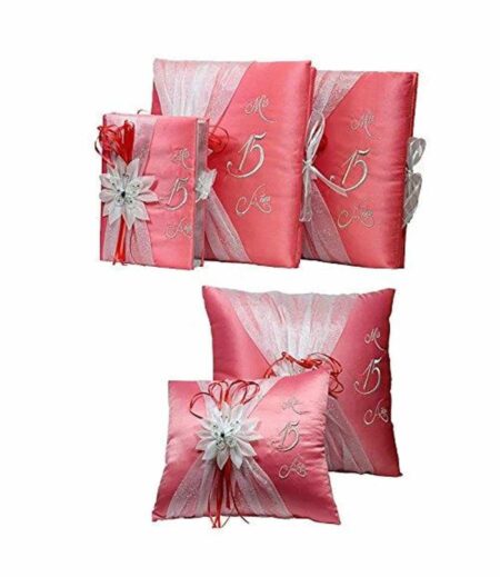 5 Pc Coral and Silver Quinceanera Pillow Set - Elegant Mis 15 Anos Celebration Essentials – Viva Party