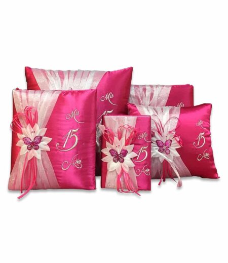 5 Pc Fuchsia and Silver Quinceanera Pillow Set - Elegant Mis 15 Anos Celebration Essentials – Viva Party