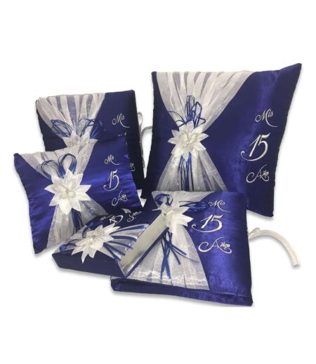 5 Pc Royal Blue and Silver Quinceanera Pillow Set - Elegant Mis 15 Anos Celebration Essentials – Viva Party