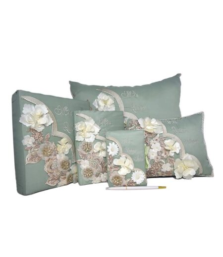 5 pc Olivegreen and Silver White Rose Quinceanera Pillow Set - Elegant Mis 15 Anos Celebration Essentials – Viva Party