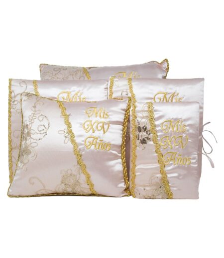5 Pc Blush and Gold Quinceanera Pillow Set - Elegant Mis 15 Anos Celebration Essentials – Viva Party