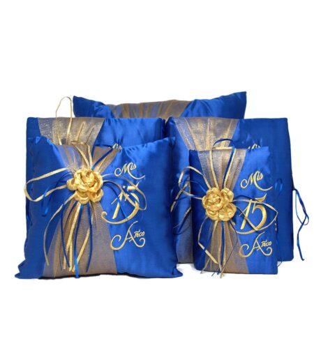 5 Pc Royal Blue and Gold Quinceanera Pillow Set - Elegant Mis 15 Anos Celebration Essentials – Viva Party
