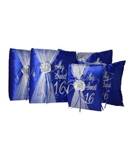 5 Pc Royal Blue and Silver Quinceanera Pillow Set - Elegant Sweet 16 Celebration Essentials – Viva Party