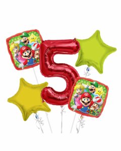 Super Mario Happy Birthday Foil Balloon Bouquet 5 pc – Viva Party