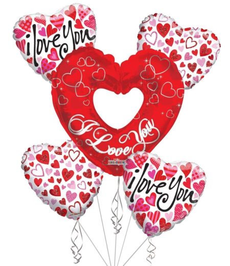 I Love You Valentine's Day Balloon Bouquet (5 Balloons) – Viva Party