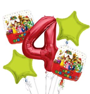 Super Mario Happy Birthday Foil Balloon Bouquet 5 pc
