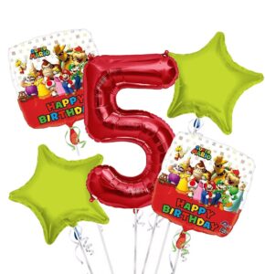 Super Mario Happy Birthday Foil Balloon Bouquet 5 pc