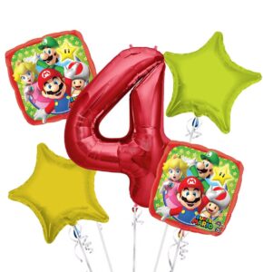 Super Mario Happy Birthday Foil Balloon Bouquet 5 pc