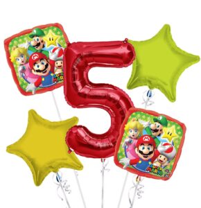 Super Mario Happy Birthday Foil Balloon Bouquet 5 pc