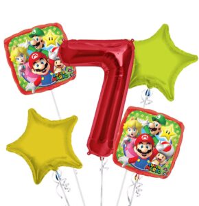 Super Mario Happy Birthday Foil Balloon Bouquet 5 pc