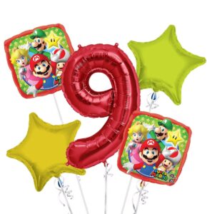 Super Mario Happy Birthday Foil Balloon Bouquet 5 pc