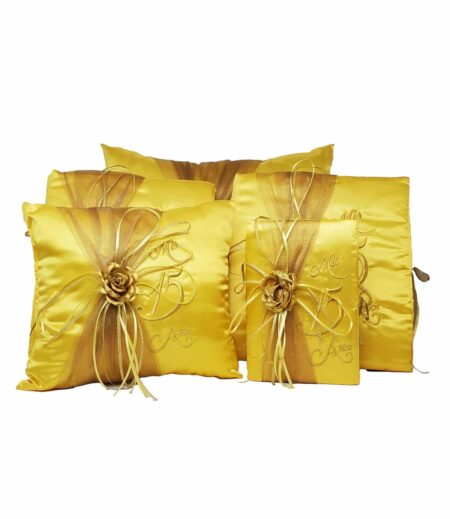 5 Pc Yellow and Gold Quinceanera Pillow Set - Elegant Mis 15 Anos Celebration Essentials – Viva Party