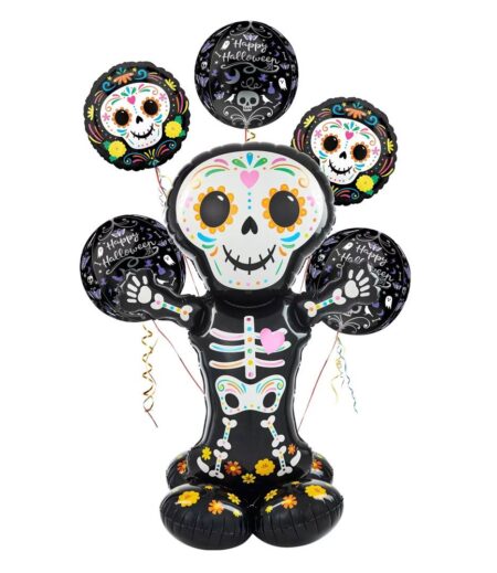 Halloween Iridescent Skeleton Holographic Air Loonz, Moonlight Foil Balloon Bouquet